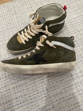 Golden Goose Style Olive High-Top Sneakers with Black Star